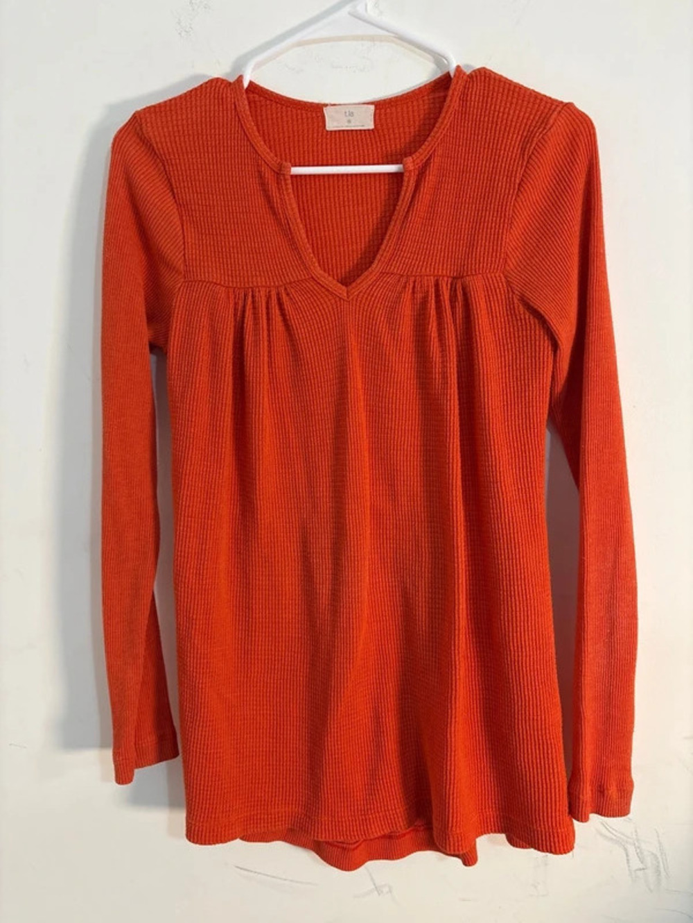 t.la Anthropologie Orange Waffle Knit Henley Pleated Top Extra Small XS